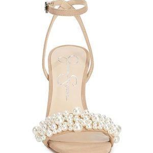 Jessica Simpson Omilira Pearl Embellished Square Toe Dress Sandals